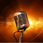 home-karaoke Microphone with light behind it